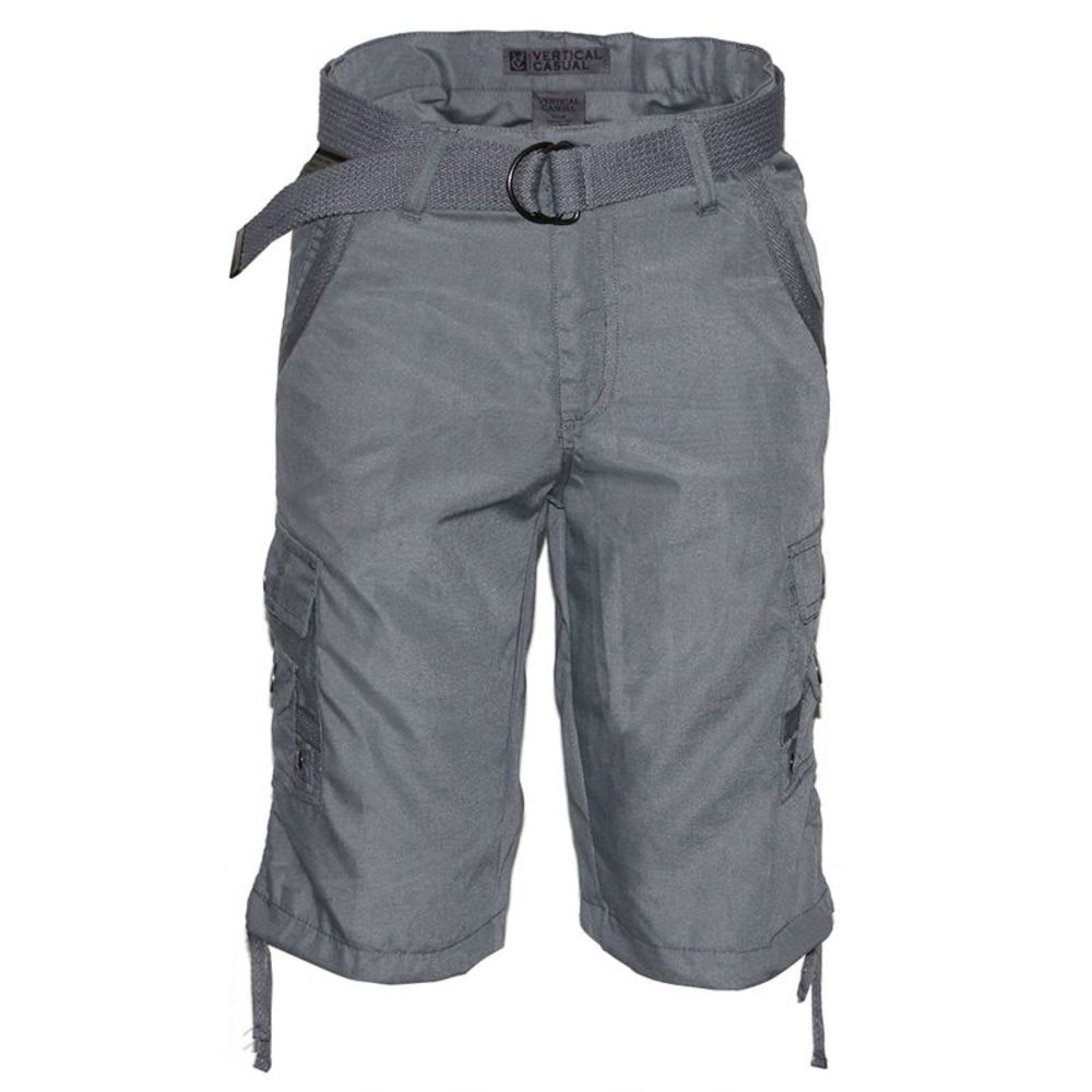 Mens Cotton Cargo Shorts Multiple Pockets Belt Casual Fit Grey